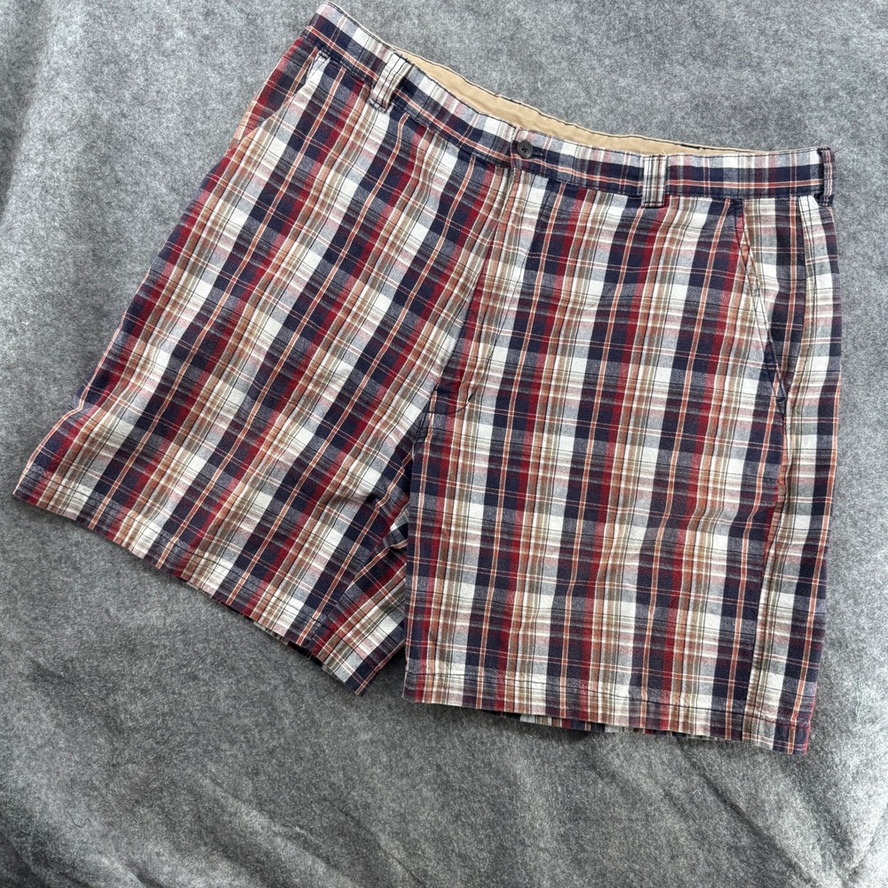 EZ's Haggar Plaid Casual Short Mens 40 Red 100% Cotton Checkered Flat Front